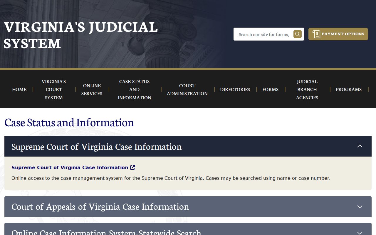 Nelson County warrant search reference showing the Virginia case information system