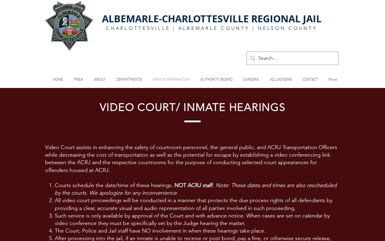 Nelson County active warrant reference showing regional jail video court procedure