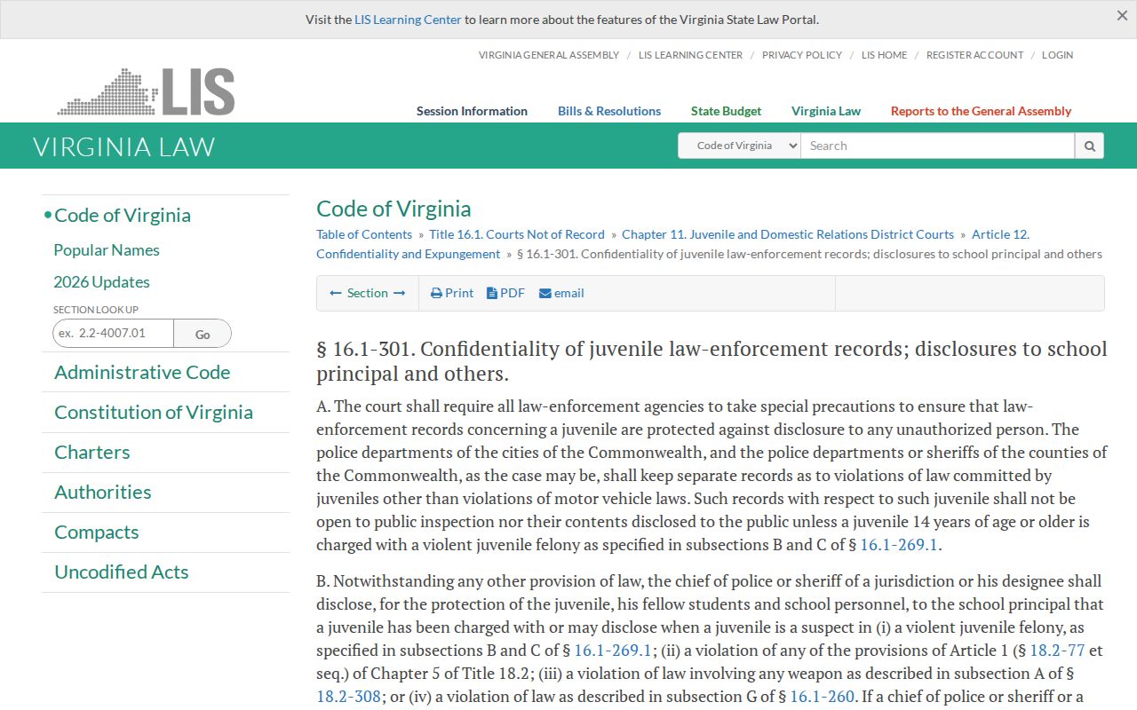 Nelson County warrant access reference showing Virginia juvenile record confidentiality law