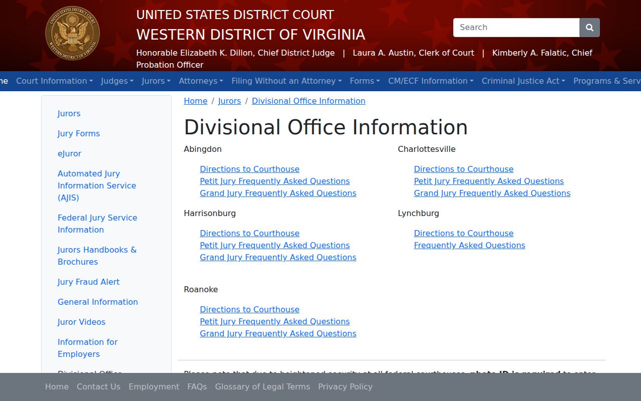 Nelson County most-wanted warrant reference showing federal courthouse identification and security information